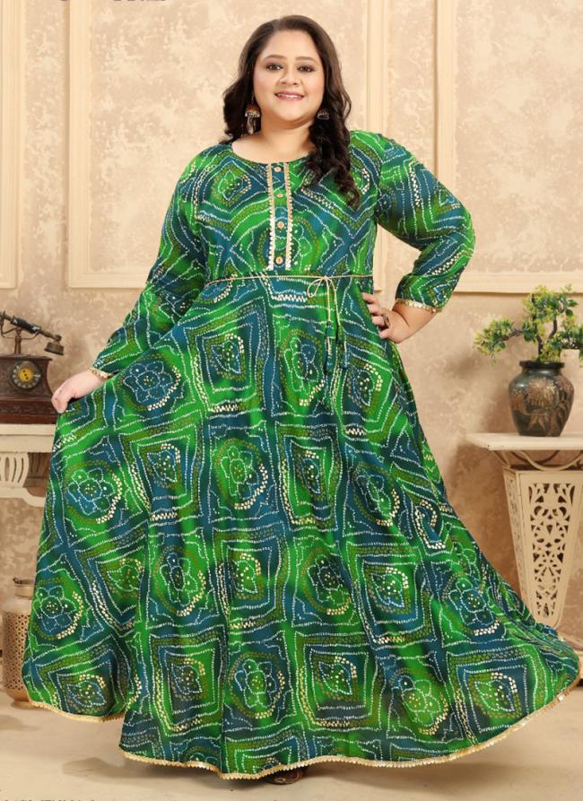 Rayon Green Casual Wear Printed Plus Size Gown